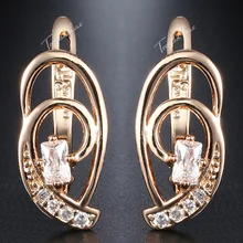 Закрученные серьги-гвоздики в форме ушей для женщин и девушек 585, женские серьги из розового золота, ювелирные изделия, подарки с проложенным кубическим цирконием GE98