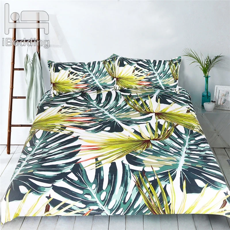 3Pcs/Set Plant Leaves Comforter Bedding Set Monstera Printed White Bed Duvet Covers Sheet Home Textile Bedclothes | Дом и сад