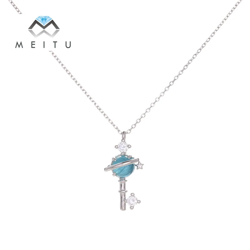 

S925 Sterling Silver Star Necklace Zircon Geometric Galaxy Necklaces Blue planet Pendants Jewelry Accessories N-16