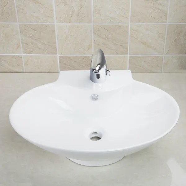 White Ceramic Round Bathroom Sinks Countertop Bowl Sinks / Vessel Basins With Pop Up Drain TD3025