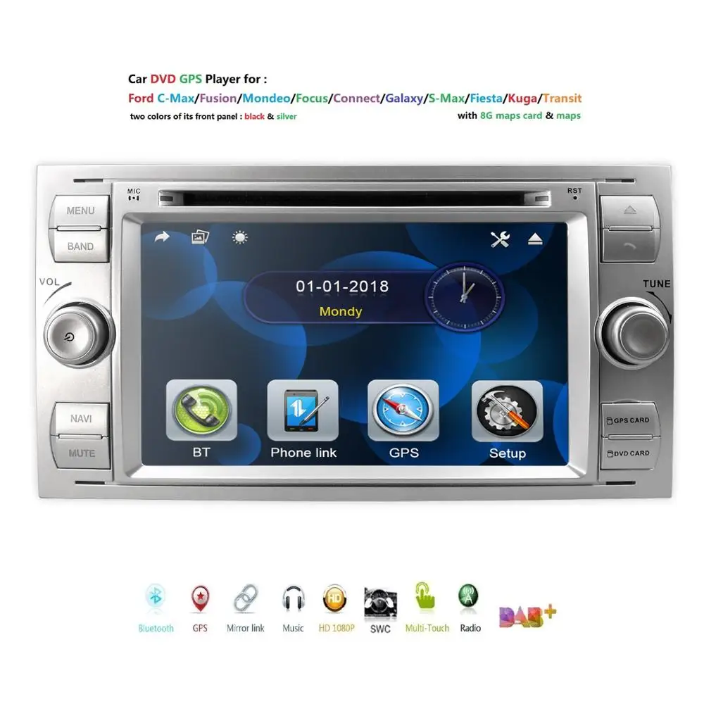 7-дюймовый 2din windows ce6.0 Автомобильный DVD плеер для C-Max Connect Fiesta Fusion Galaxy Kuga Mondeo S-Max Focus rds usb bt