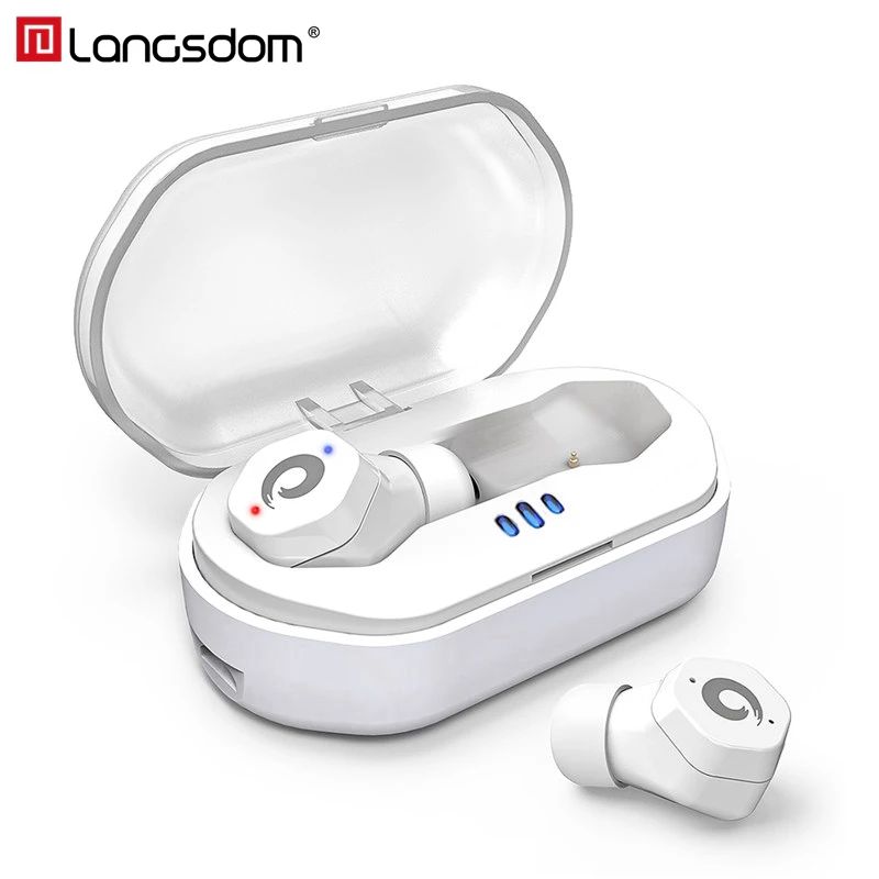 

Langsdom F8 Sports Wireless Headset with Charging Box TWS Mini Touch Control Bluetooth 5.0 Earphone with Mic Earbuds for Phone