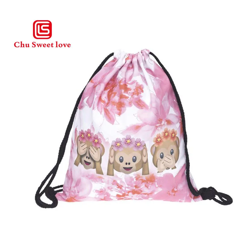 

Foldable Fashion Drawstring Bags Soft Healthy Materials Drawstring Backpack Three Monkeys Large Capacity Drawstring Bags