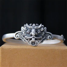 Винтаж 990 стерлингового серебра браслет мифический жестокий зверь манжета любовь Браслеты браслеты Для мужчин ювелирные изделия в едином положении во время занятий легкой атлетикой, masculi