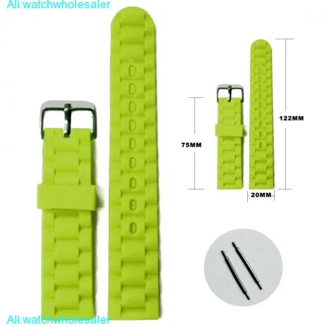20mm Neon Green Color Silicone Jelly Rubber Unisex Watch Band Straps WB1060G20JB