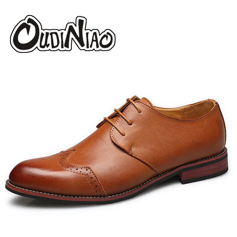 

OUDINIAO Mens PU Shoes Brogues Men's Pointed Toe Breathable Formal Casual Shoes Men Office Dress Mens Shoes Male Business