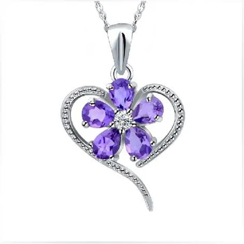 

Collier Collares Qi Xuan_Purple Stone Heart Pendant Necklaces_Real Necklace_Quality Guaranteed_Manufacturer Directly Sales