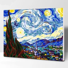 Звездное небо DIY картина по номерам ручная роспись маслом живое комнатное домашнее настенное украшение цветы цветение произведение искусства