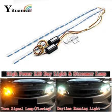 Yituancar 2Pcs/Set 60CM Flexible LED Daytime Running Strip Light Bar Crystal Eyes Flow Turn Signal DRL Car Day Fog Lamp Styling