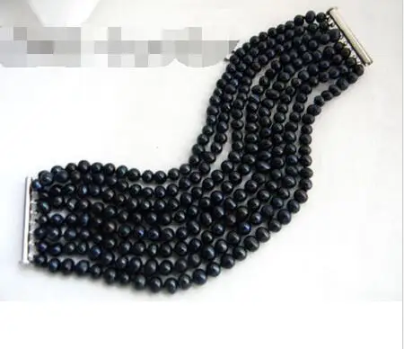 

Free Shipping >>>> 8Strands 8'' 6MM Black Round Freshwater Pearl Bracelet