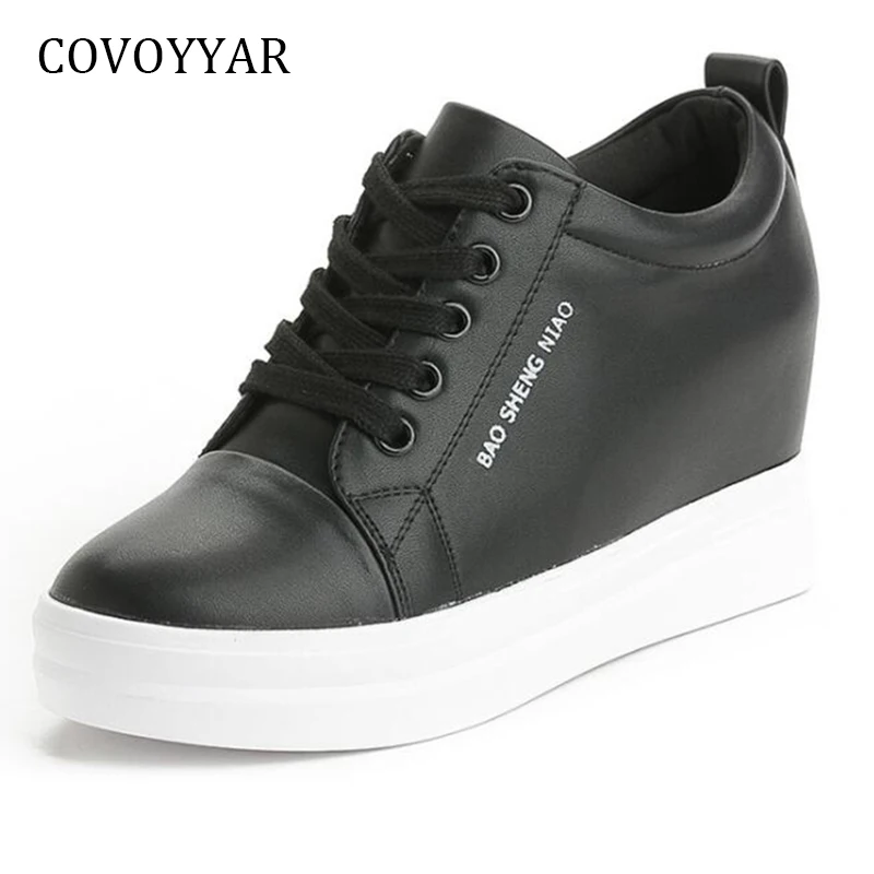

COVOYYAR Platform Casual Shoes Women Sneakers 2018 Spring Autumn Lace Up Hidden Wedges White Traveling Shoes Plus Size 40 WSN689