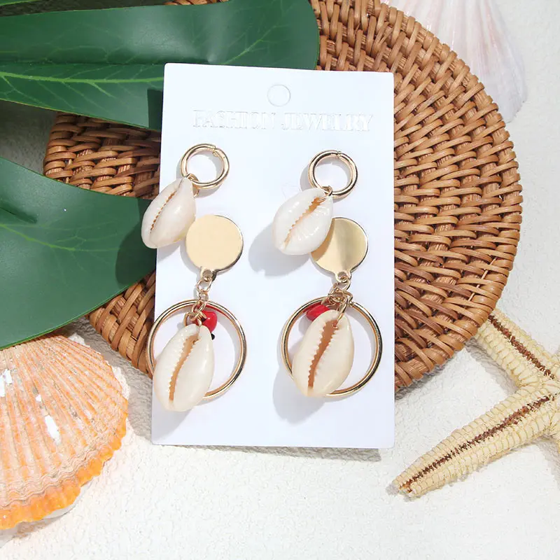 

JUST FEEL Vintage Ocean Shell Dangle Drop Earrings For Women Brincos Cowrie Round Earring Punk Bohemian Beach Colorful Jewelry