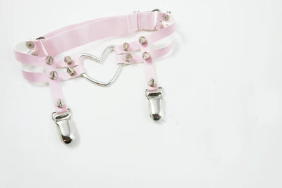 Сексуальные подвязки для ног в стиле панк-рок Харадзюку ручной работы, кожаные подвязки с большими шипами в форме сердца, регулируемые подвязки с двойными шипами на бедрах - Цвет: Pink Big Heart