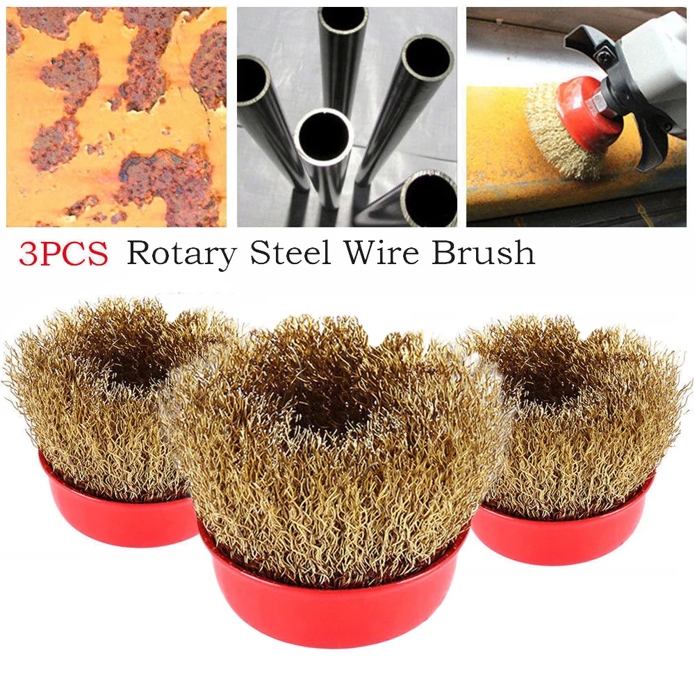 

3PCS 65mm Rotary Steel Wire Brush Crimp Cup Sets Wheel Angle Grinder M14 Removal Tool 7.5*5 Cm / 2.95*1.97 Inch