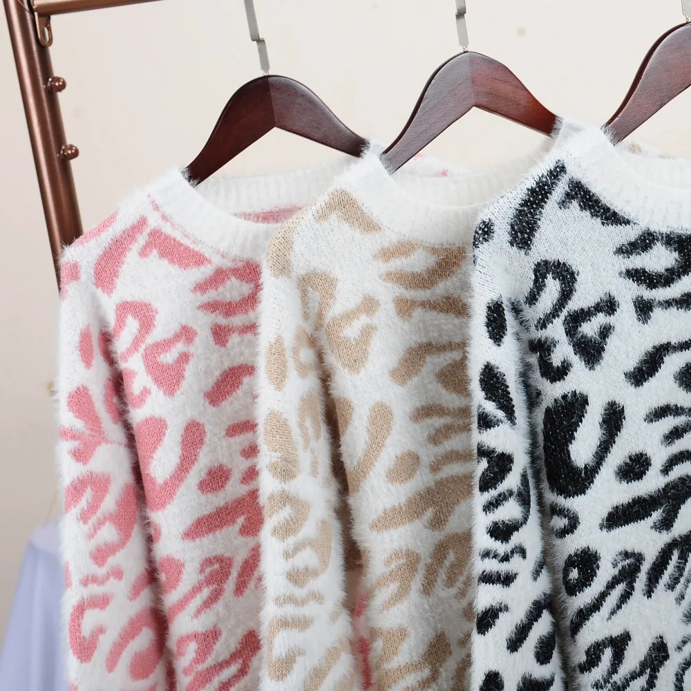 Winter Sexy leopard knitted o neck pullover sweaters female Autumn long sleeve women jumper Casual loose sweater streetwear | Женская