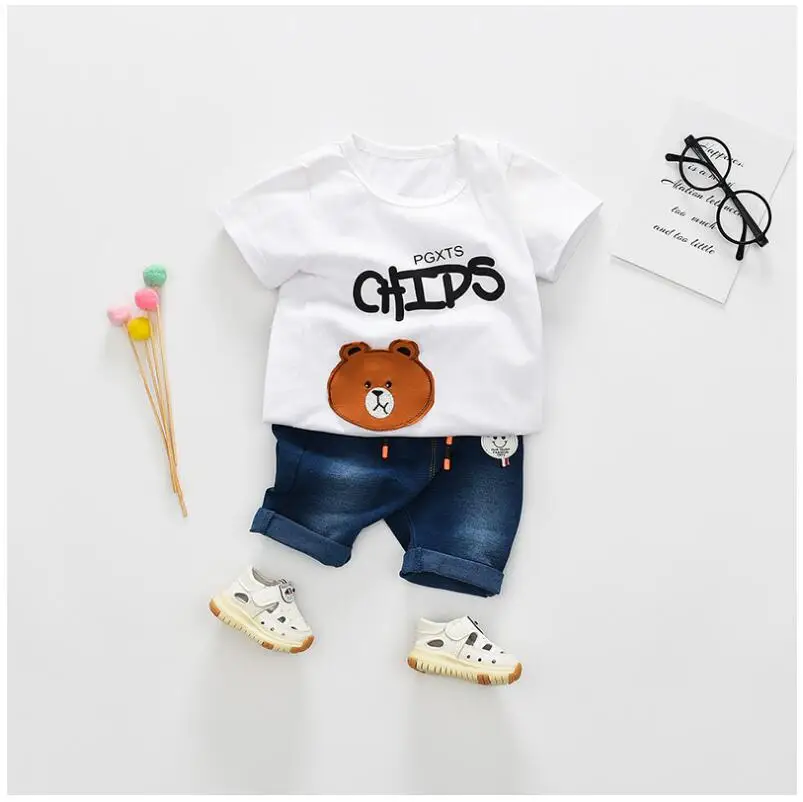 

2019 Summer Baby Boys Girls Clothing Sets Toddler Infant Clothes Suits Bear T Shirt Shorts Kids Children Casual Suit