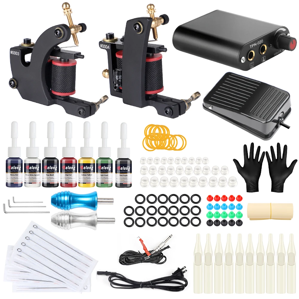 

Hybrid Complete Coil Tattoo Machine Kit For Liner Shader Tattoo Power Supply Foot Pedal Grip Ink Sets Body&Art