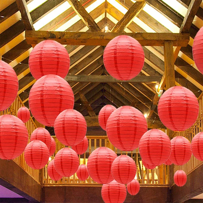 12 шт./компл. Красный Китайский бумажный фонарь papier lampion lampionnen boule chinoise Свадебный подвесной, для помещений и улицы Декор