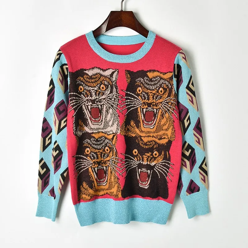 Винтажный свитер с тигром, женский шерстяной джемпер с длинным рукавом, Женский вязаный свитер с круглым вырезом, Женский Цветной мягкий пуловер, женская одежда - Цвет: as photo