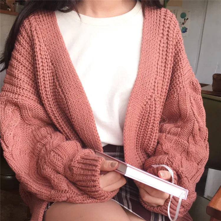 Chic Autumn Winter New Women's Cardigan Sweater Knitting Twist Loose Solid Full Sleeve Korean Casual Fashion Tops C97623D