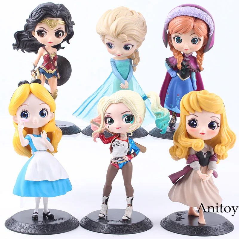 

Q Posket Characters Princess Aurora Alice Wonder Woman Harley Quinn Anna Elsa Doll PVC QPosket Princess Girl Figure Toys Dolls