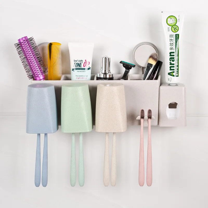 

Multi-function Bathroom Accessories Wheat Straw Toothbrush Holder Paste Type Toothpaste Squeezer Brush Tooth Wash Cup Set