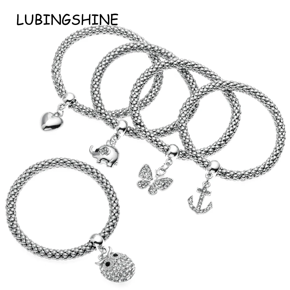 

LUBINGSHINE 3pcs/Sets Crystal Gold Color Animal Charms Bracelets for Women Adjustable Multilayer Wristband Office Jewelry