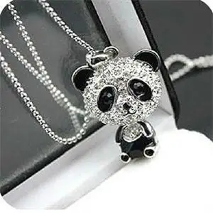 

Cute Costume Jewelry Sliver Color Alloy Panda Design Pendant Bling Bling Necklace New For Women Girl Kawaii Gift New