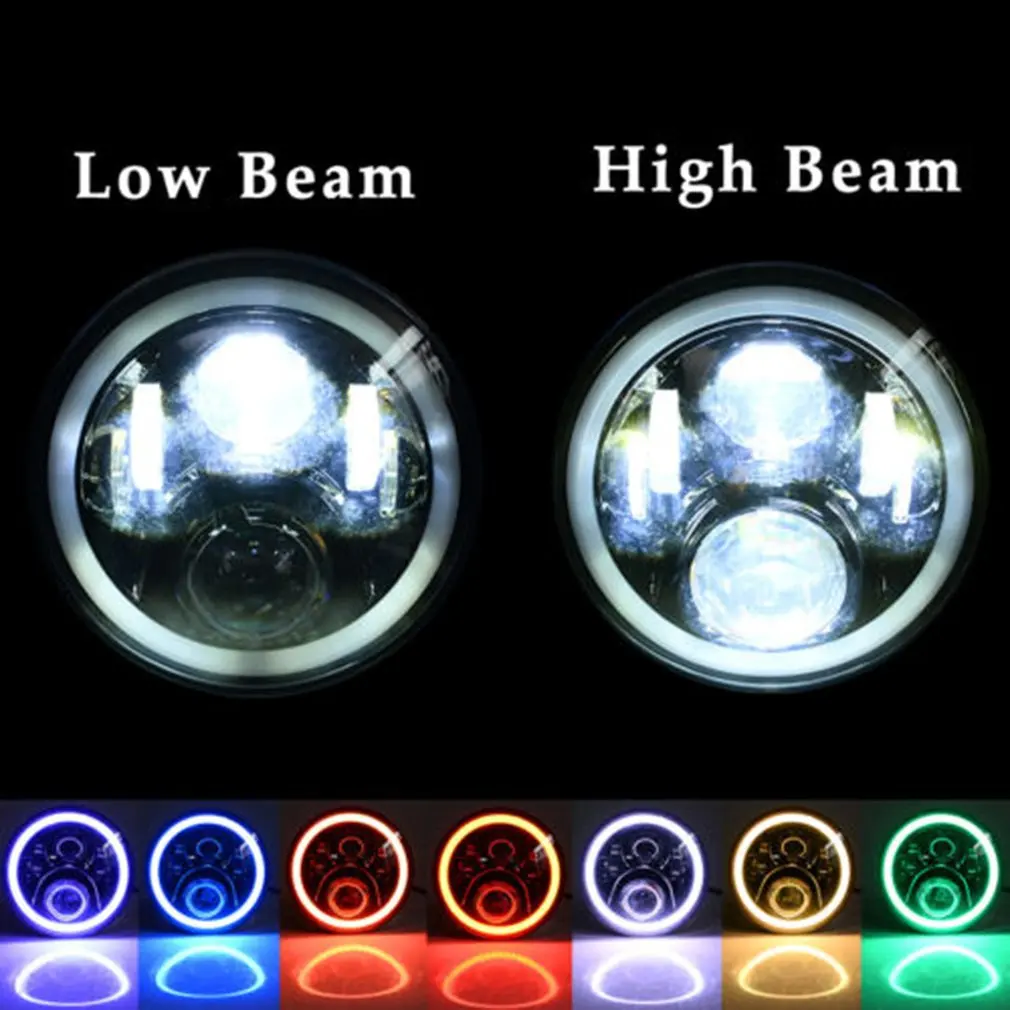 

1 Pair/SET 7Inch Round Shape Project Daymaker LED Headlights RGB Halo Suitable For Jeep Wrangler Bluetooth Phone APP Control
