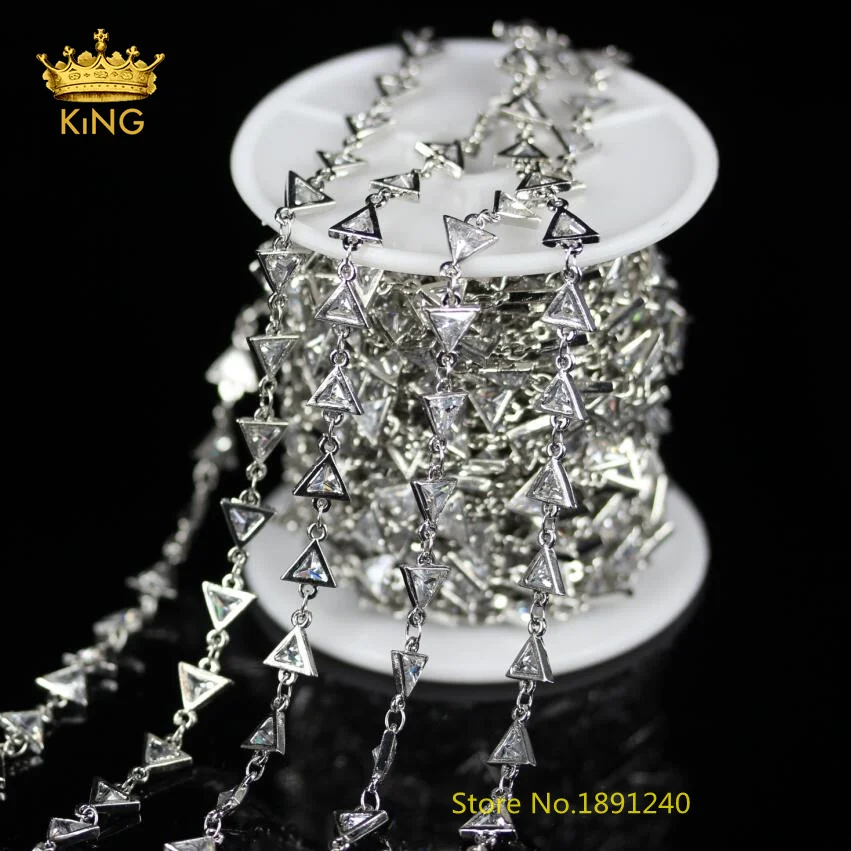

5 Meters Lot Sale,7mm,Fashion Silver Plated Triangle Shape Clear White Zircon Wire Wrapped Links Bracelet Necklace FindingsKS-37