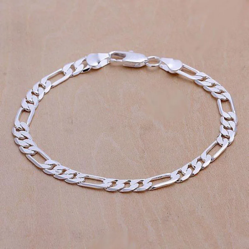 

Fashion Bracelets Jewelry 925 Sterling Silver 6MM Flat Sideways Chain Bracelet Bangle Jewelry For Unisex Man Women Gift SL