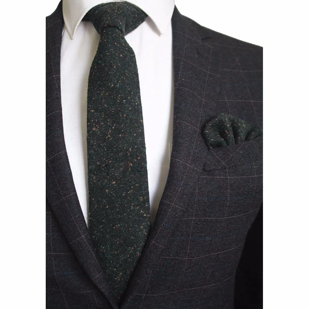 8cm Wool Necktie Solid Plaid Tie For Men Quality Cashmere Tie and Handkerchief Cravats Set Suit For Wedding Party