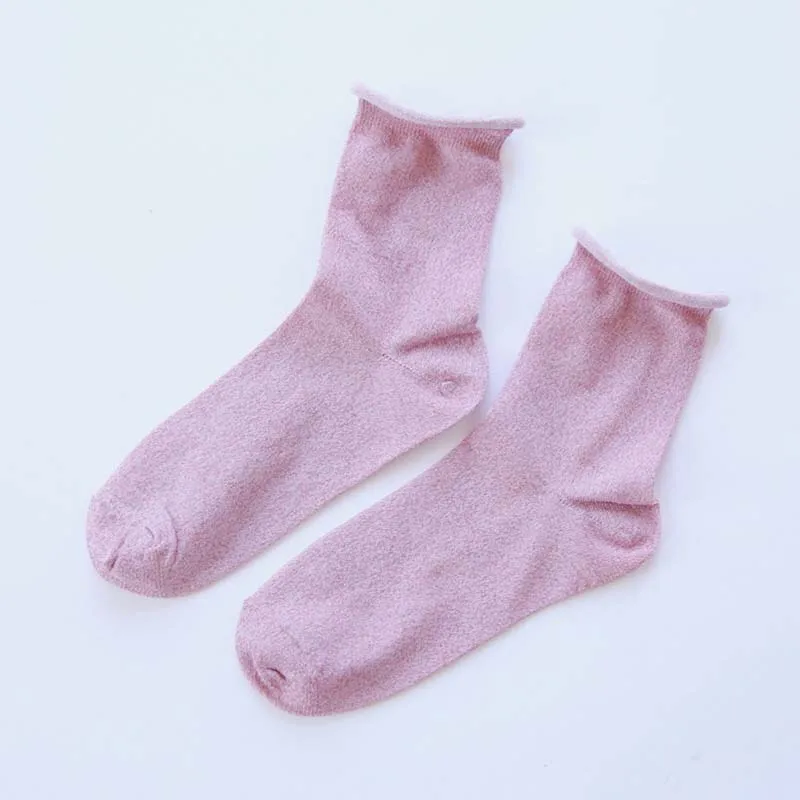 Однотонные японские креативные носки для девочек, носки для женщин, хлопковые, золотые, серебряные, шелковые носки милые забавные носки для