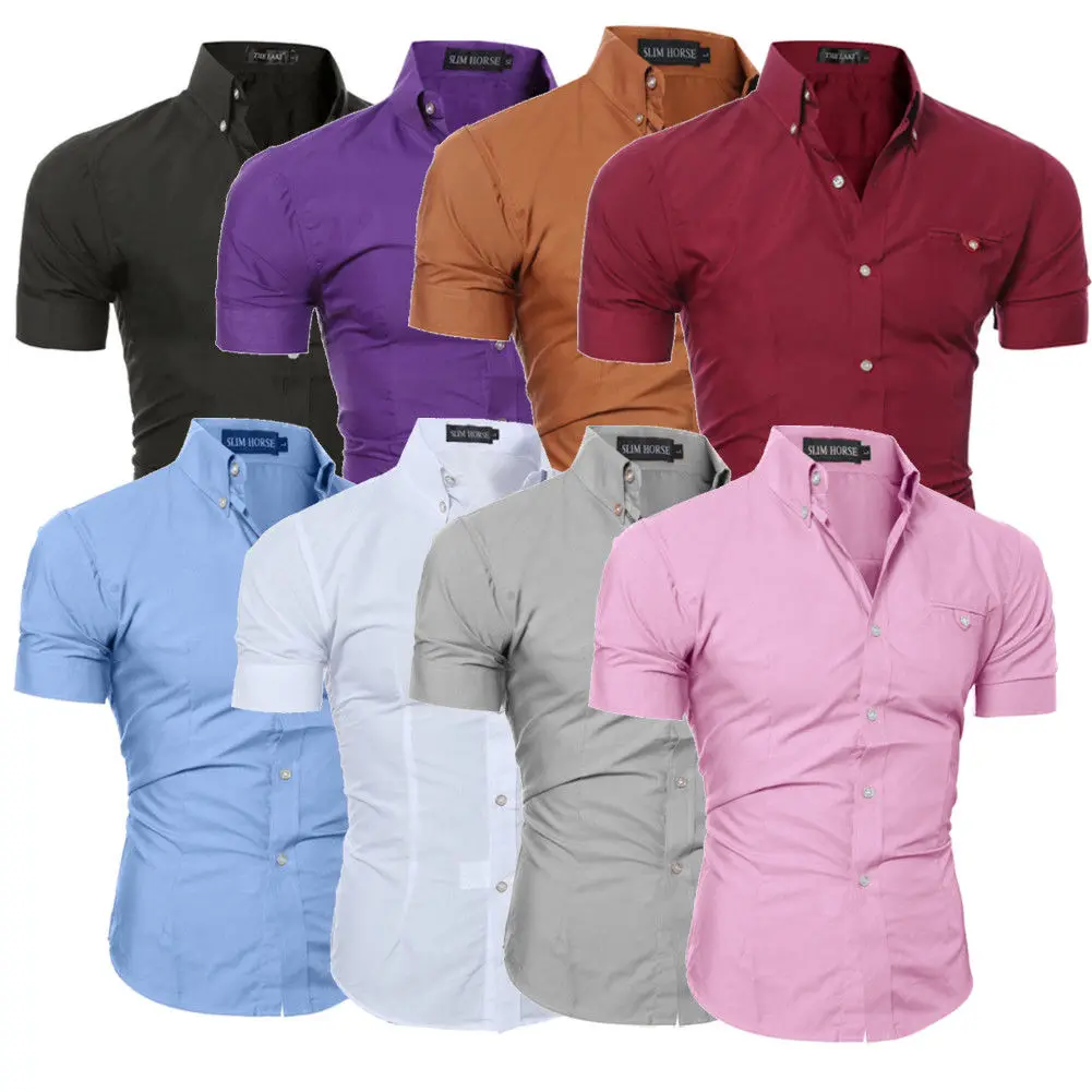 

Luxury Men's Slim Fit Shirt Short Sleeve Stylish Formal Tops Men Casual Short Sleeve Shirts Buttons Top Clothing Solid Plus Size