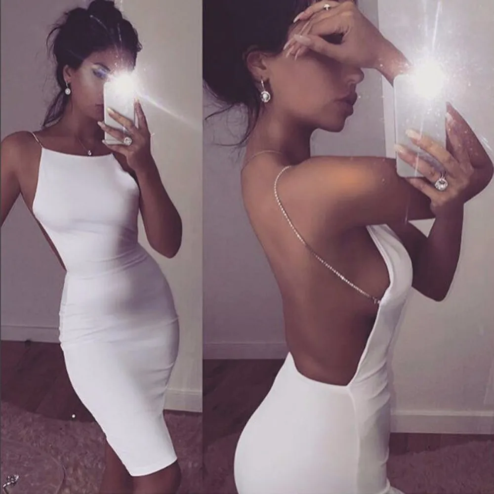 

Women's Sexy Club Dress Black White Halter Nightclub Dress Backless Strap Bandage Wrap Dress #0613