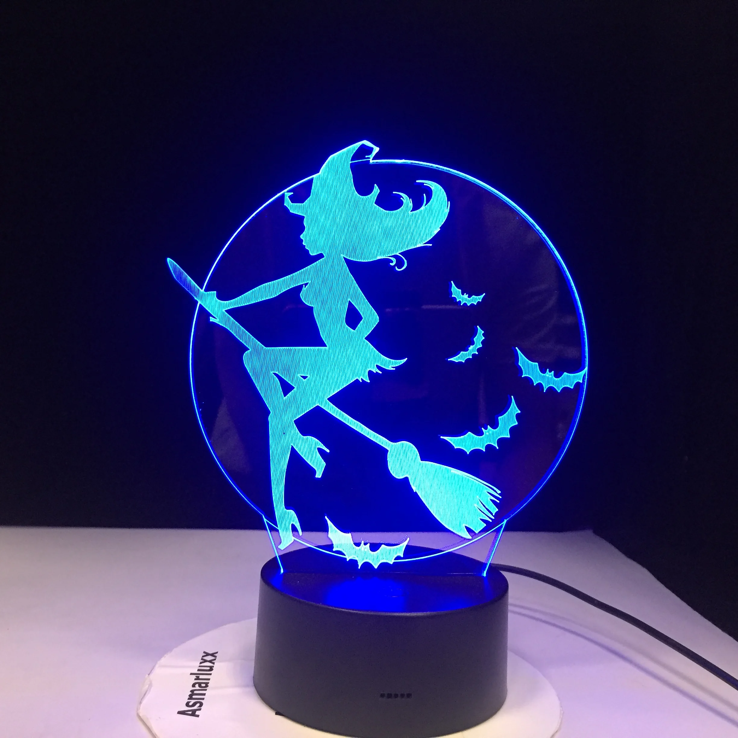 

Halloween Bat Witch 3D LED Lamp Acrylic 7 Color Changing Nightlight Bedroom Lamp Living Room Lights Decoration Touch USB Light