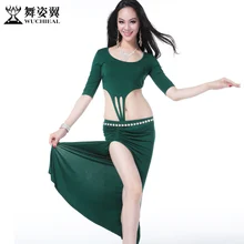 Wuchieal Brand Woman Belly dance costume sexy top+ skirt 2pcs/suit belly dance set QC2296