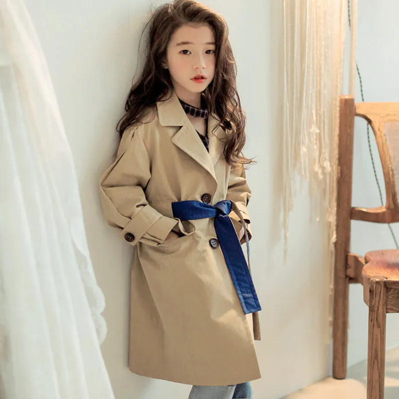 

2018 New Spring Autumn Fashion Kids Windbreaker Big Girls Long Cotton Trench Coats Teenage Outerwears Children's Overcoats P163