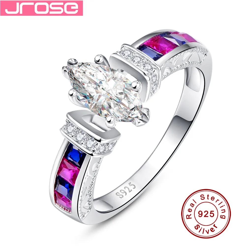 Jrose разноцветное Обручальное кольцо Halo Solitaire из 100% стерлингового серебра 925 пробы
