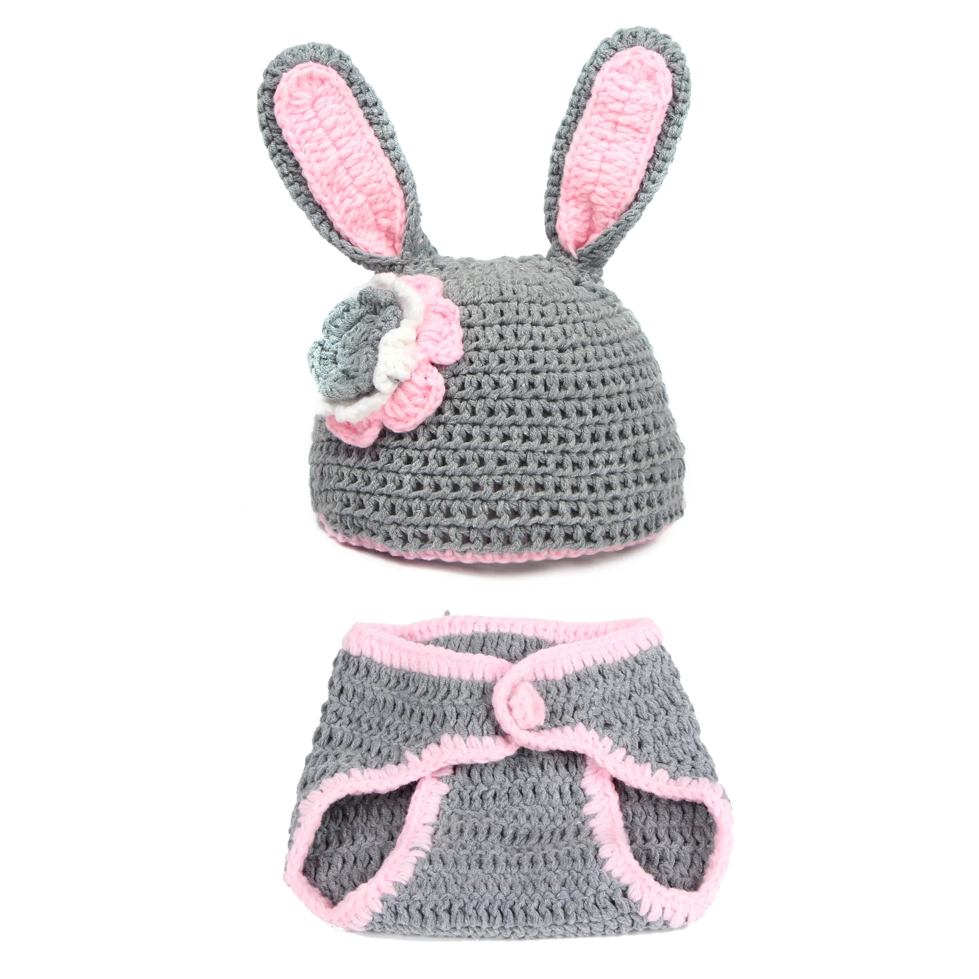 Baby Newborn Photography Props Costume Cartoon Big Ears Cute Rabbit Knit Hat Pant Set Baby Newborn Photo Shoot Accessories - Цвет: A