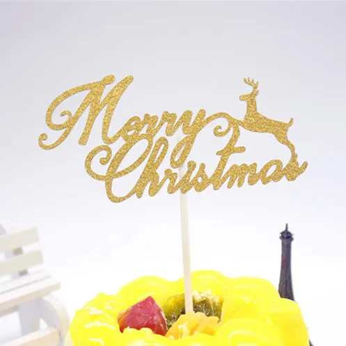 Merry Christmas Elk Cake Flag Multi Colors Cake Topper Xmas Cake Flags For Christmas Party Cake Baking Decoration