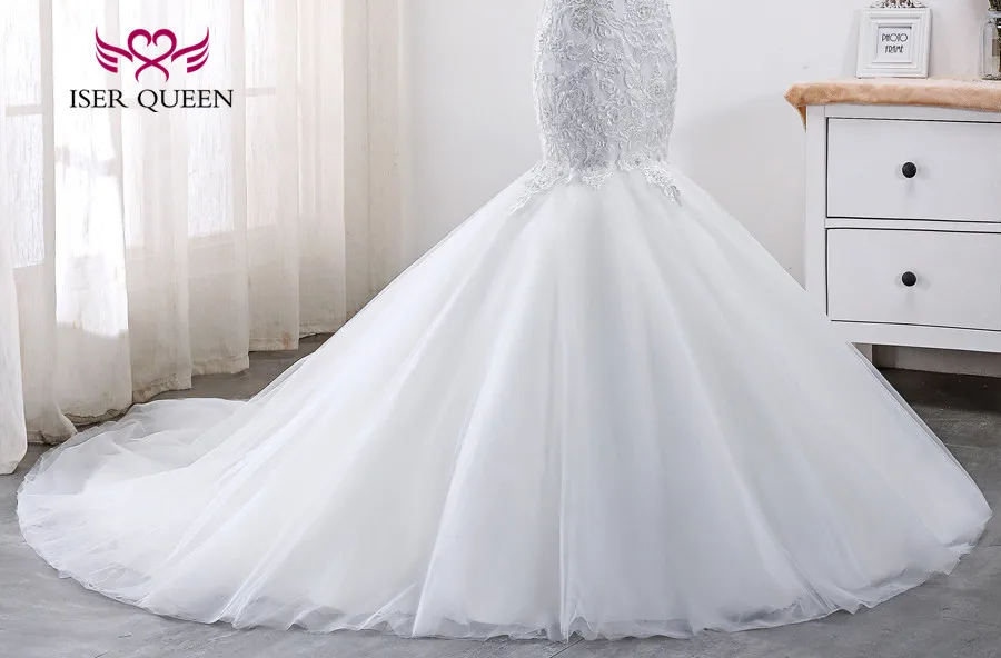 Кружевное Свадебное платье русалки с v-образным вырезом в африканском стиле, большие размеры, маленькие жемчужины, украшенные бисером, чистое белое свадебное платье с юбкой-годе, WX0004