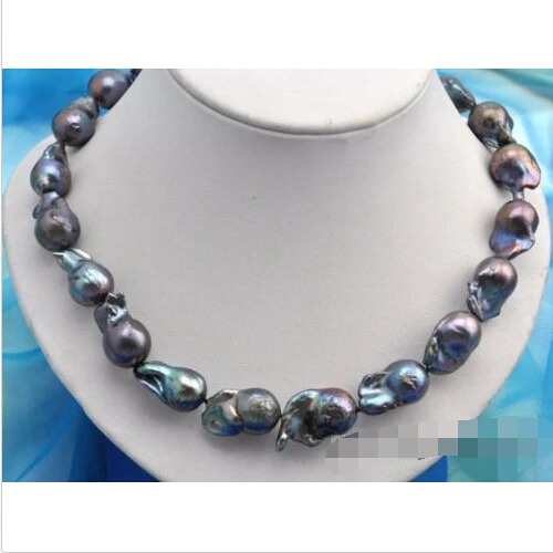 

Rare 18" 23mm baroque black keshi reborn pearl necklace ^^^@^Noble style Natural Fine jewe FREE SHIPPING