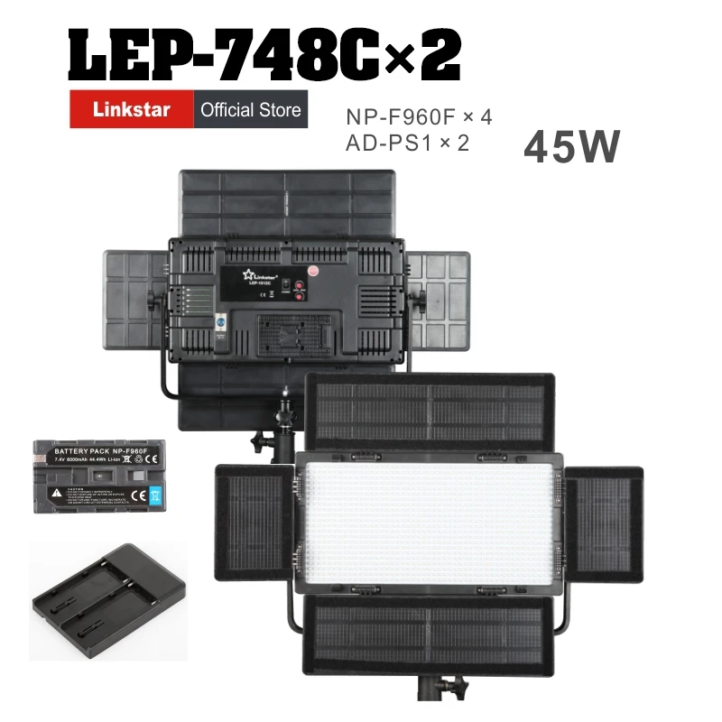

Falconeyes 45W Dimmable Camera Photo LED Video Light CRI95 Diving Video Light LEP-748C with NP-F960F Battery*4+AD-PS1