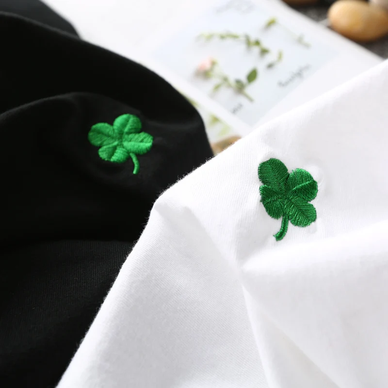 

2019 New Korean Cute Four-leaf clover Embroidery Short Sleeve T Shirt Women Summer Small Fresh Tshirt Harajuku Tee Shirt Femme