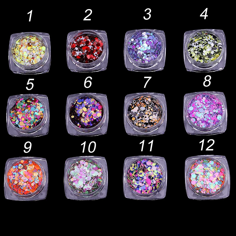 

1set 12jars Shiny Round Ultrathin Sequins Colorful Nail Art Glitter Tips UV Gel 3D Nail Decoration Manicure DIY Accessorie