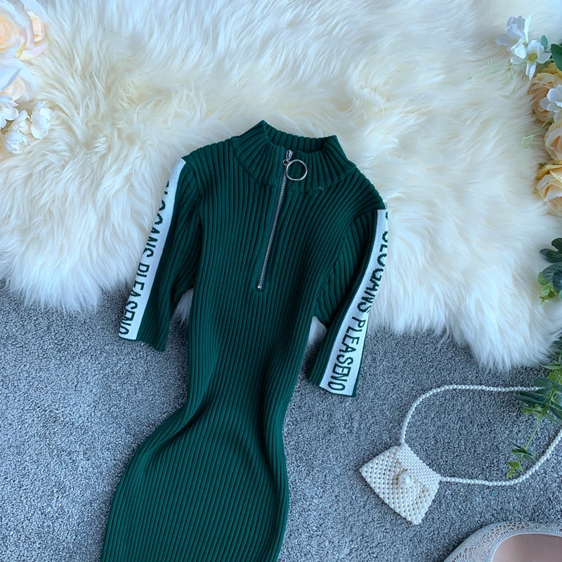 Женское трикотажное платье ALPHALMODA на молнии до середины икры с короткими рукавами