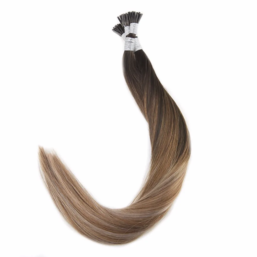 

Full Shine I Tip Remy Hair Extensions 1g/Strand 50g Ombre Color #2 Dark Brown Fading to 6 Chestnut Brown and 18 Ash Blonde I Tip