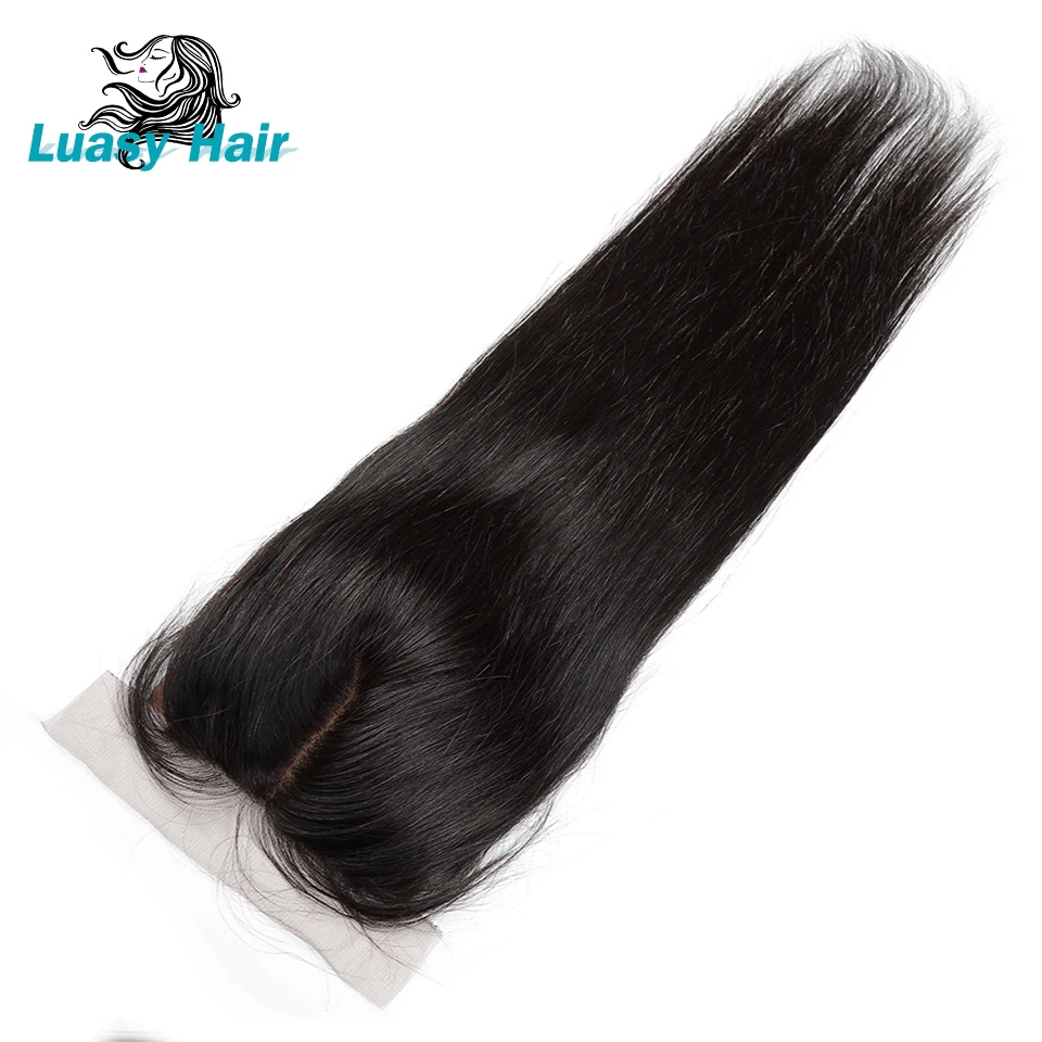 

Luasy Straight Silk Base Closure With Baby Hair 100% Remy Peruvian Human Hair 4x4 Silk Top Closure Bleached Knots Free Shipping