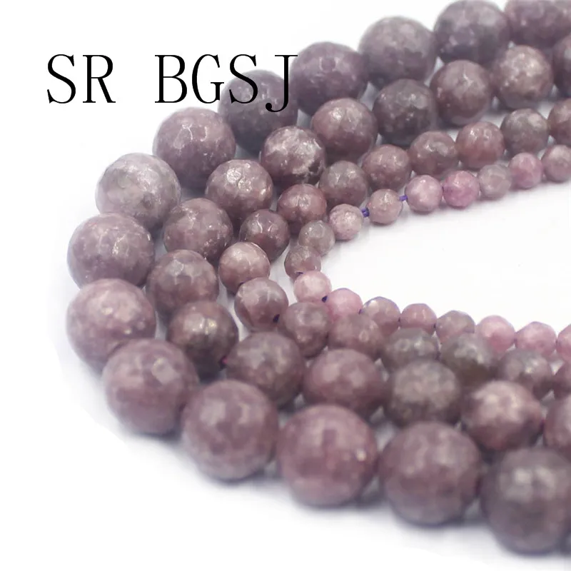 Free Shipping 4mm 6mm 8mm 10mm Faceted Surface Pink Lepidolite Gems Stone Loose DIY Round Beads Strand 15&quot|Бусины| |